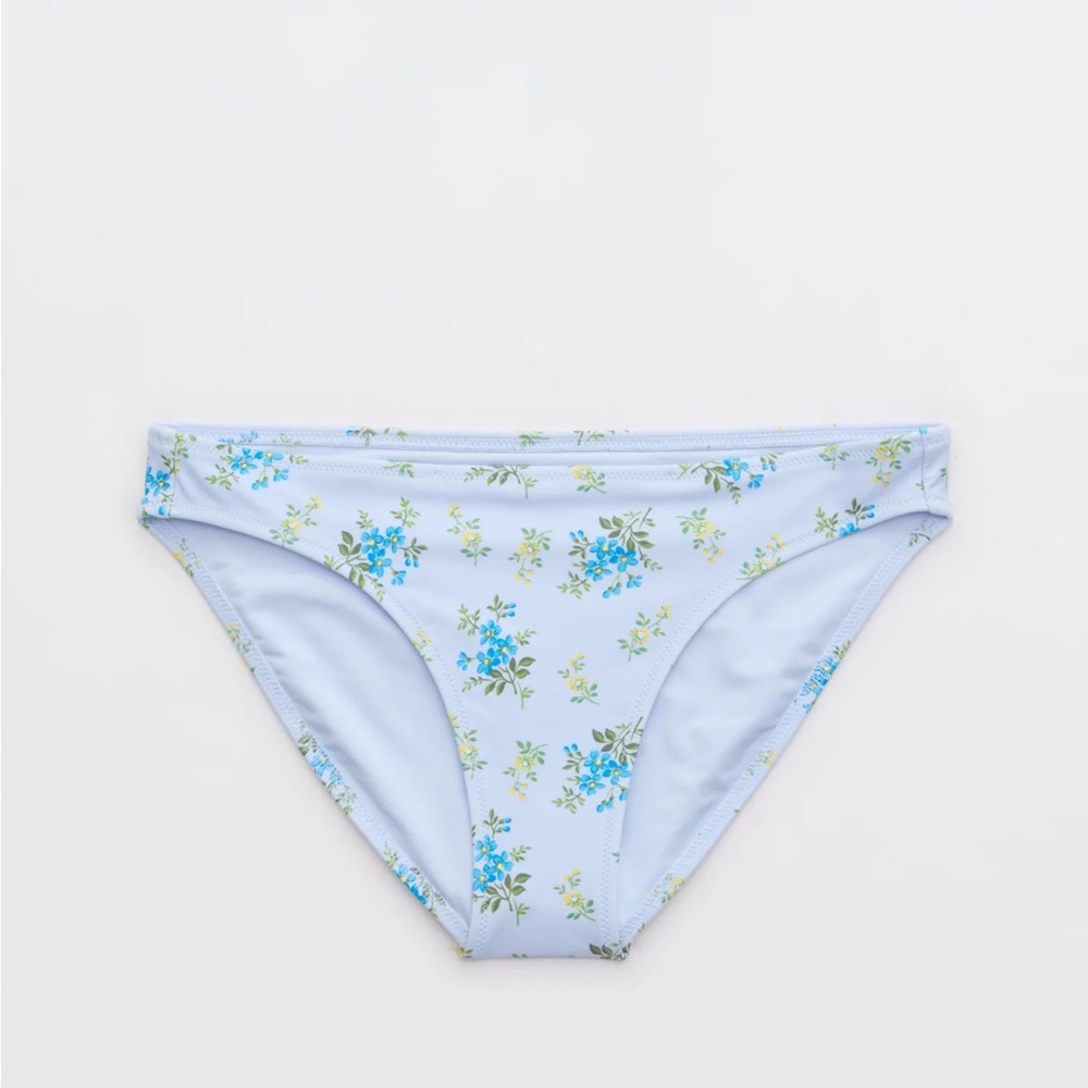 Aerie Blue and Green Floral Bikini Bottom Swimwear